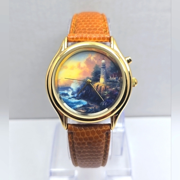 Vintage Thomas Kinkade Painter Of Light Watch Lighthouse Leather New Battery - Picture 1 of 12
